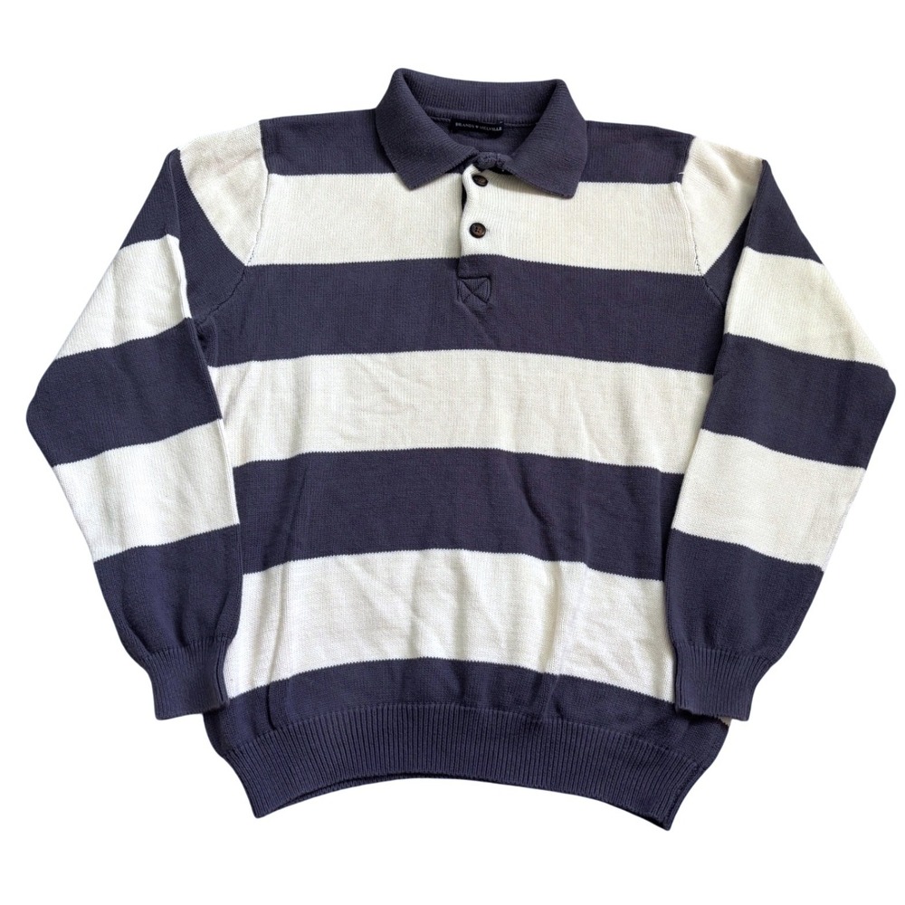 Brandy Melville Long Sleeve Knit Polo Sweater One Size Navy Striped Rugby Preppy